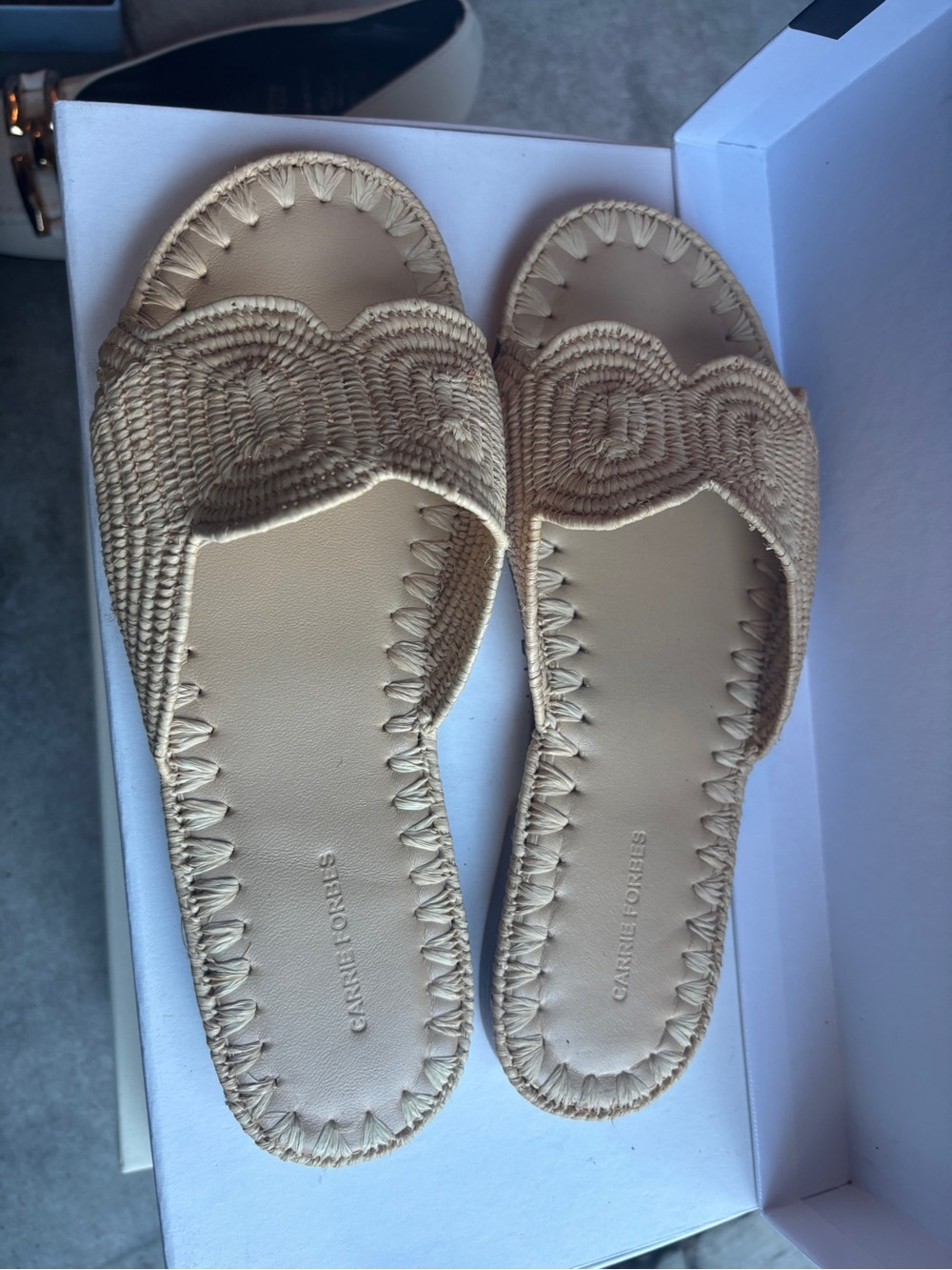Natural Woven Slide Sandals - Beige